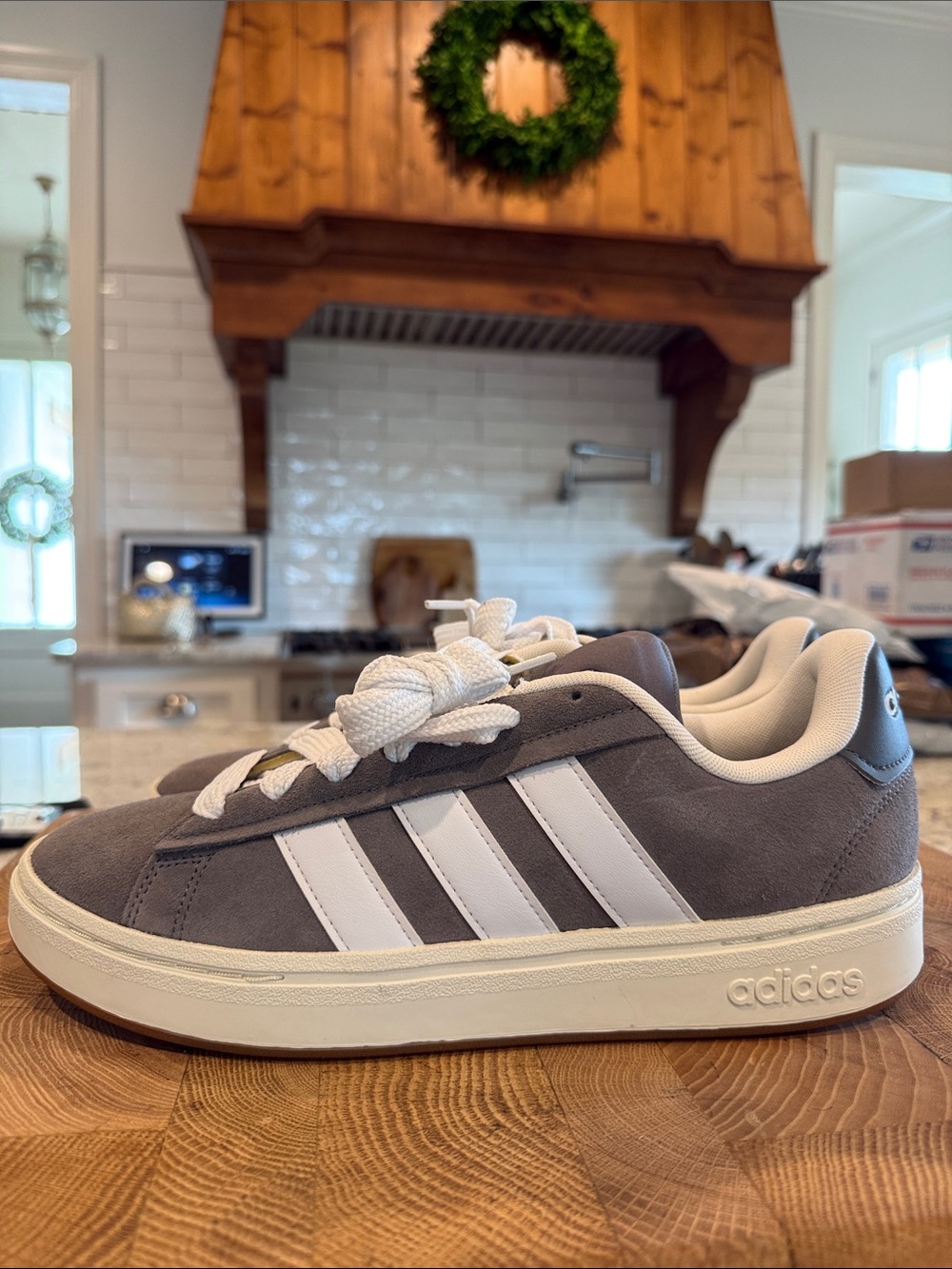 adidas Gray Suede Low-Top Sneakers with White Stripes - Picture 2 of 4